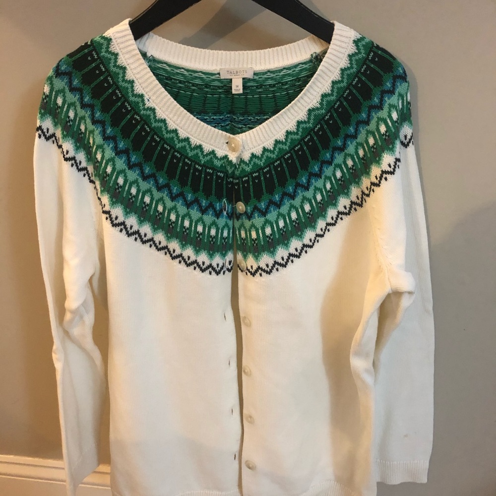 Talbots Green and Cream Cardigan, 1X
